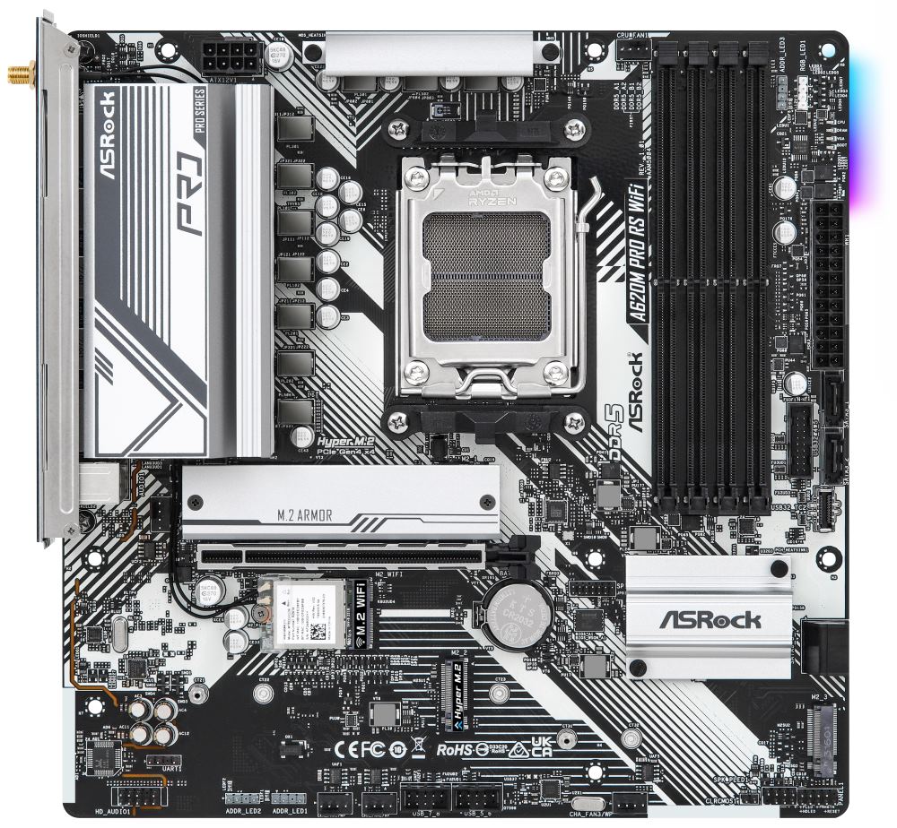 OPRAVENÉ - ASRock A620M Pro RS WiFi / AMD A620 / AM5 / 4x DDR5 DIMM / 3x M.2 / HDMI / DP / USB-C / WiFi / mATX